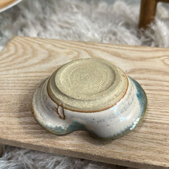 Stoneware Crackle Glass Pottery Catch All Vintage Trinket Jewelry Ring Dish - Picture 12 of 17